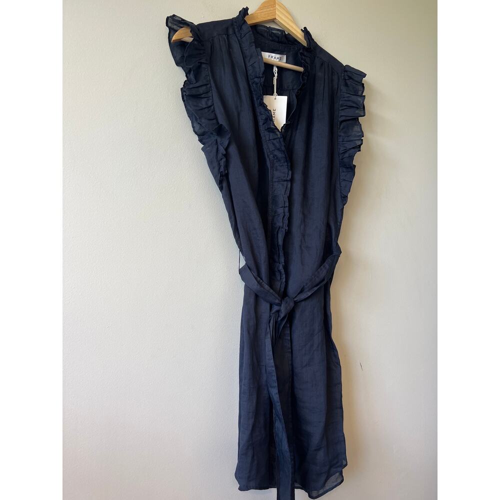 NWT Frame Lauren Ruffled Sleeveless Mini Dress Women's Navy Blue Size: Large - Picture 4 of 11